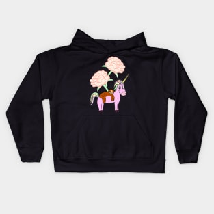 unicorn with a sloth and cherry blossoms Kids Hoodie